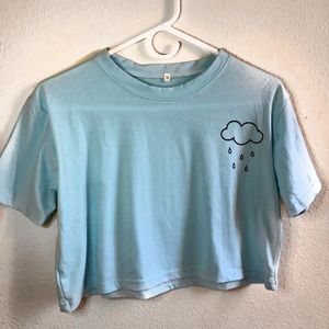 blue cropped tee with rain cloud